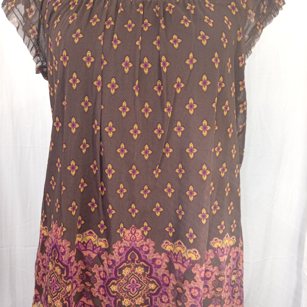 Apt. 9 Brown and Purple Patterned Blouse